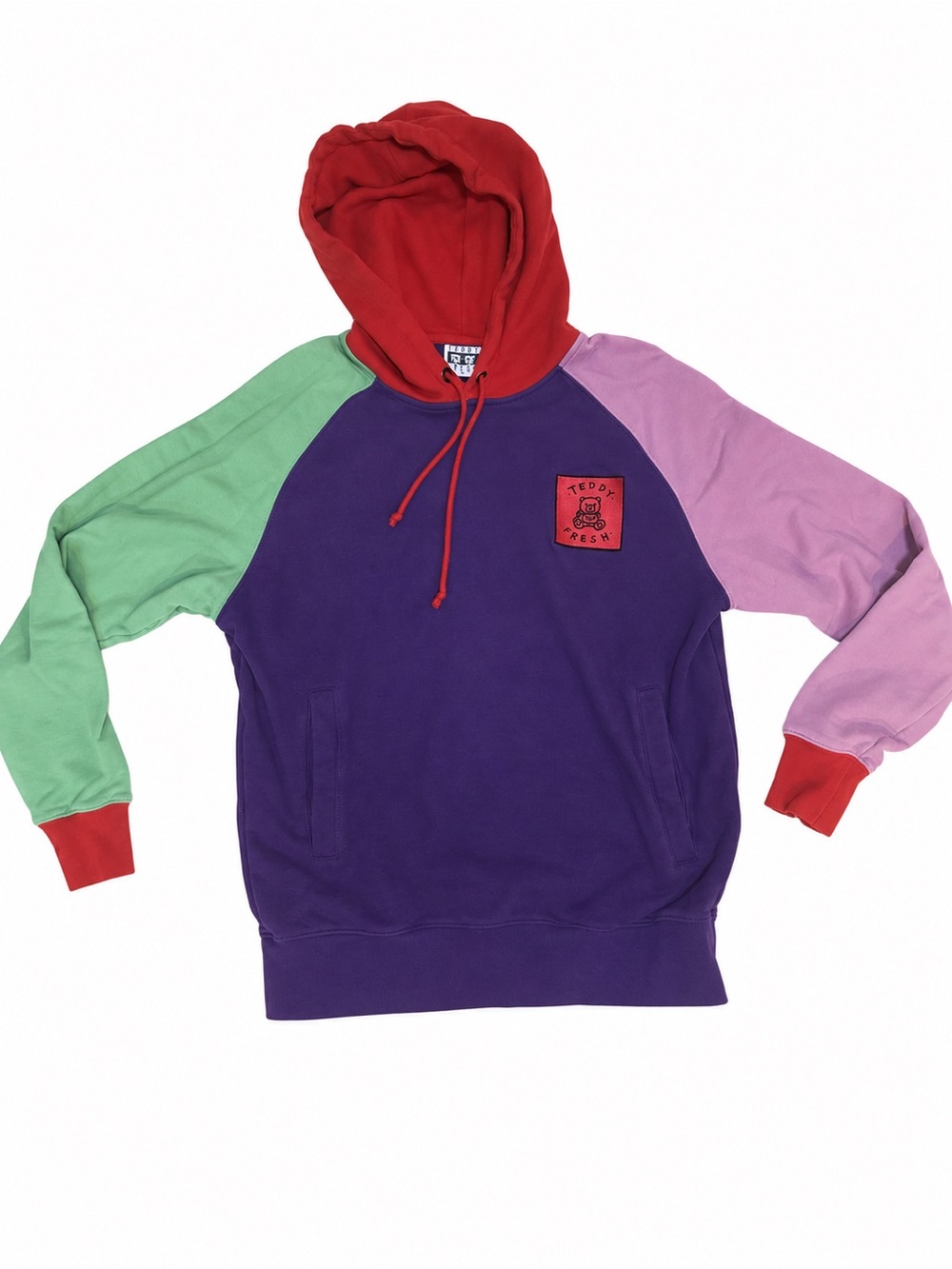 Teddy Fresh Colorblock Crewneck Hoodie - Purple, Red, Green, Pink